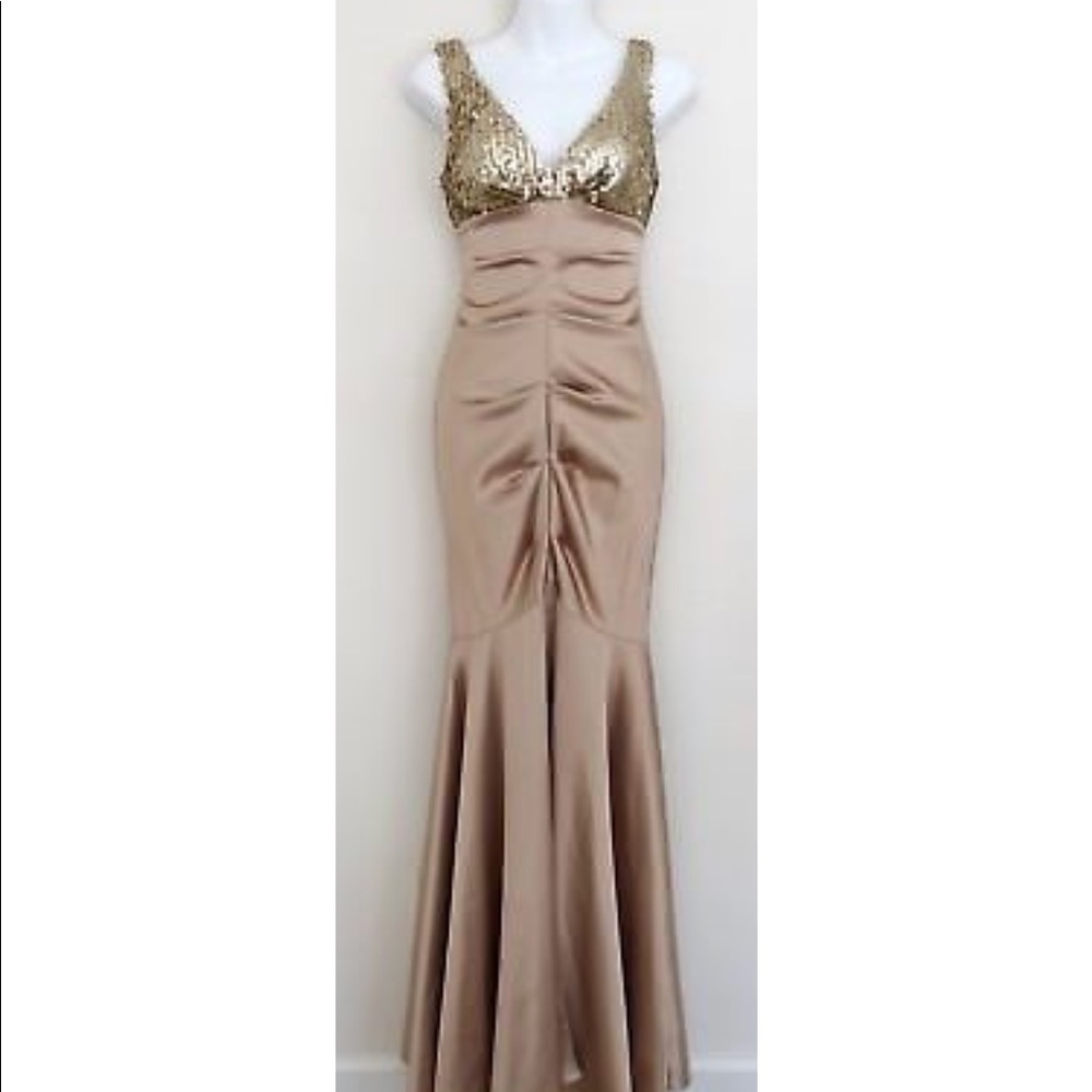 Cache Gold Sequin Mermaid Prom Gown